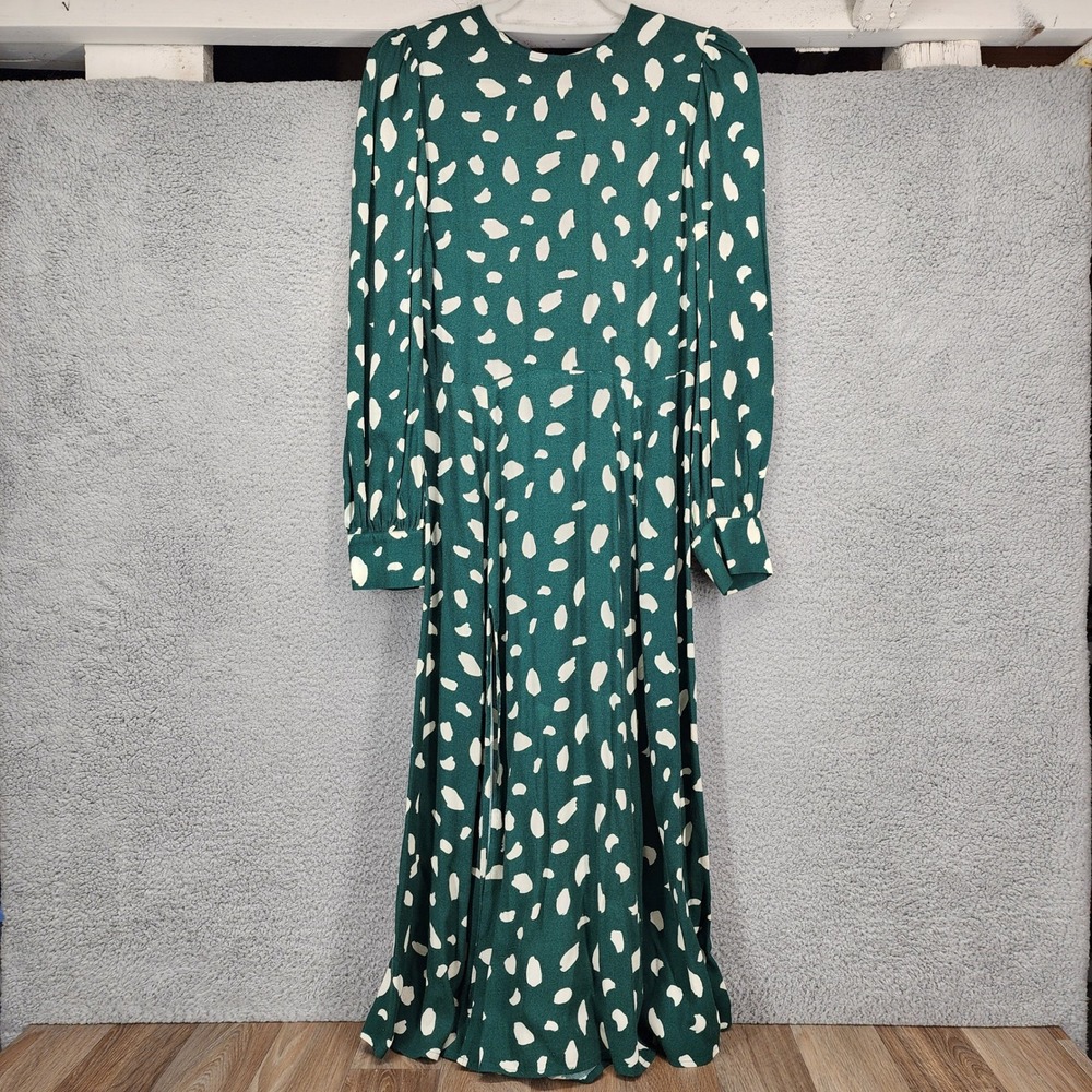 Reformation Green Polka Dot Brushstroke Puff Sleeve Maxi Dress Size 8